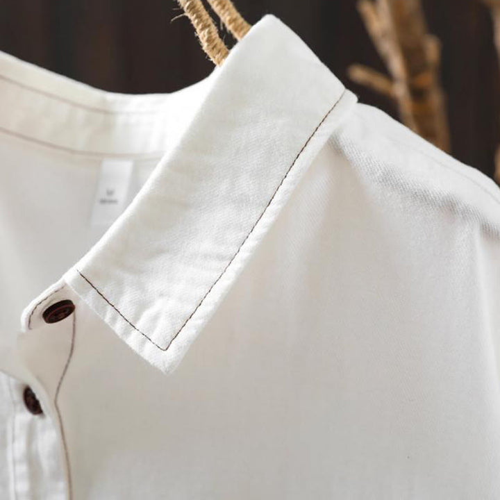 Camicia da donna in cotone a maniche lunghe con colletto rialzato, motivo Buddha Stones Fall Button Down Pocket Decor Design - image 5