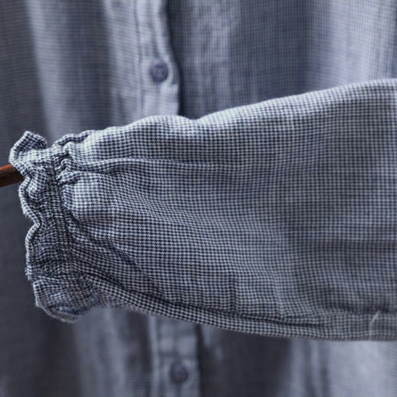 Camicia da donna in cotone a maniche lunghe con colletto a volant e piccoli bottoni a quadri Buddha Stones Fall - image 10