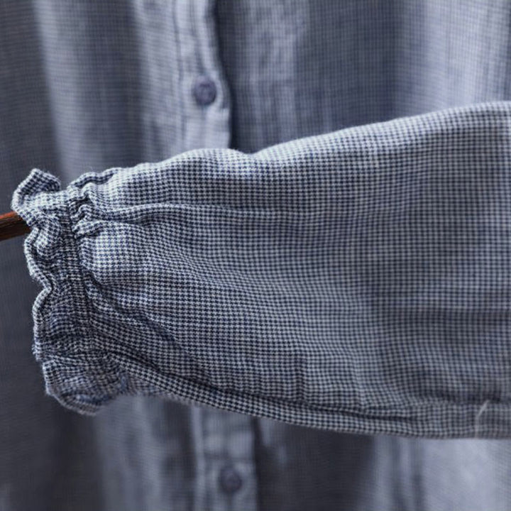 Camicia da donna in cotone a maniche lunghe con colletto a volant e piccoli bottoni a quadri Buddha Stones Fall - image 10