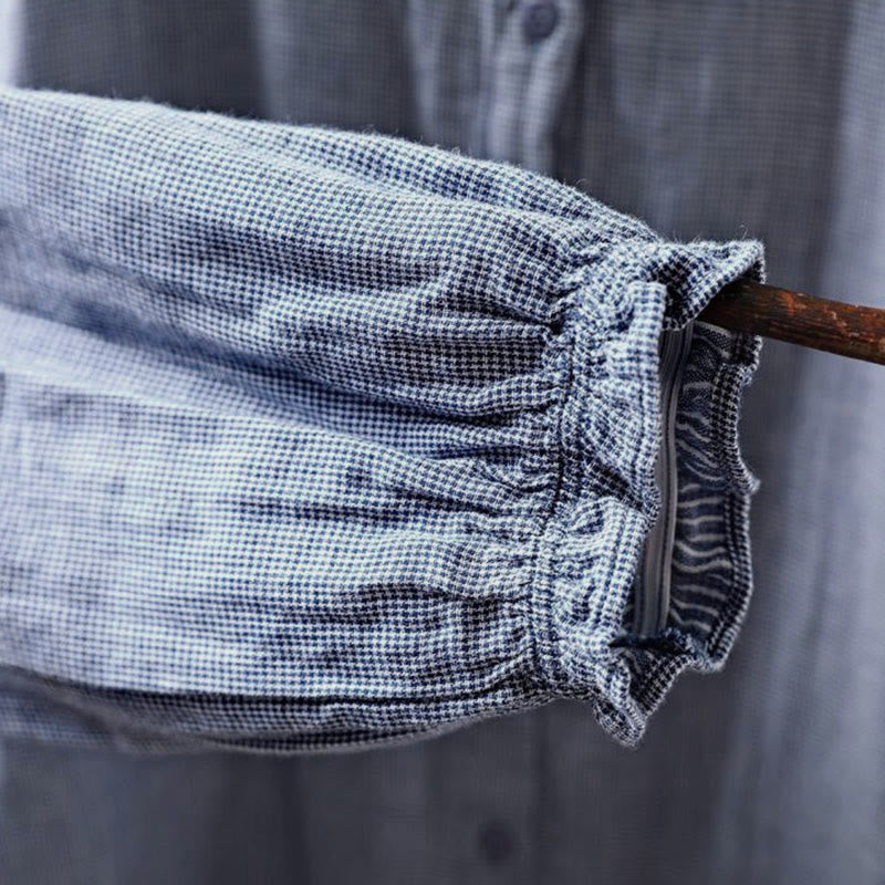 Camicia da donna in cotone a maniche lunghe con colletto a volant e piccoli bottoni a quadri Buddha Stones Fall - image 9