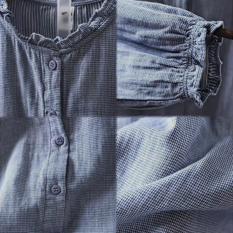 Camicia da donna in cotone a maniche lunghe con colletto a volant e piccoli bottoni a quadri Buddha Stones Fall - image 11