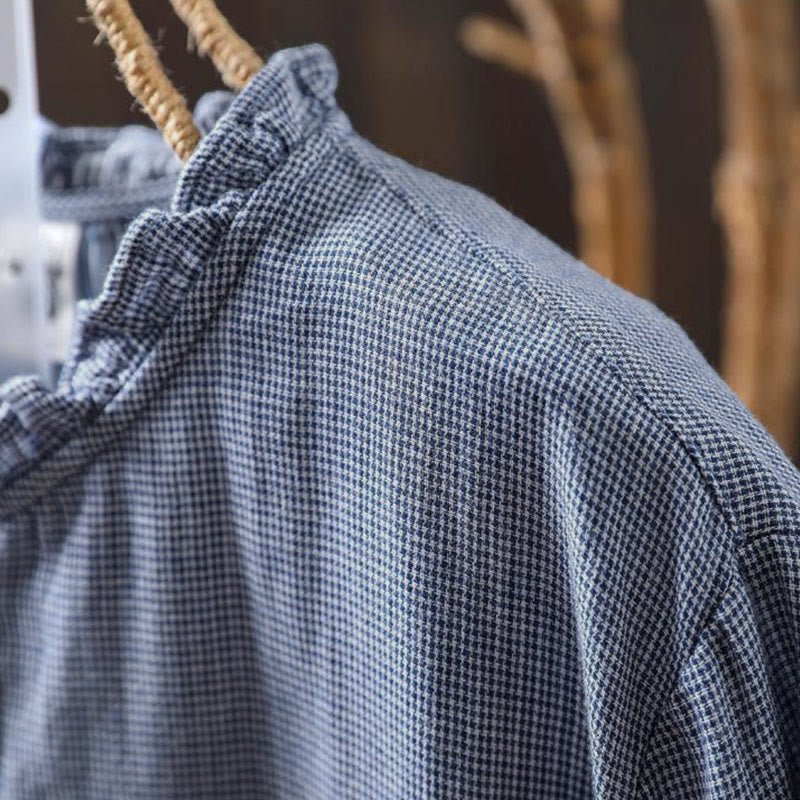 Camicia da donna in cotone a maniche lunghe con colletto a volant e piccoli bottoni a quadri Buddha Stones Fall - image 5