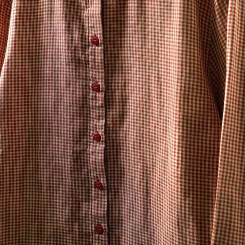 Camicia da donna in cotone a maniche lunghe con colletto a volant e bottoni a quadri piccoli Buddha Stones Fall - image 8
