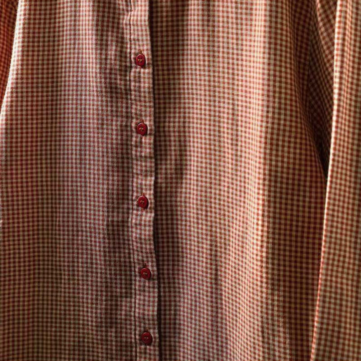 Camicia da donna in cotone a maniche lunghe con colletto a volant e bottoni a quadri piccoli Buddha Stones Fall - image 8