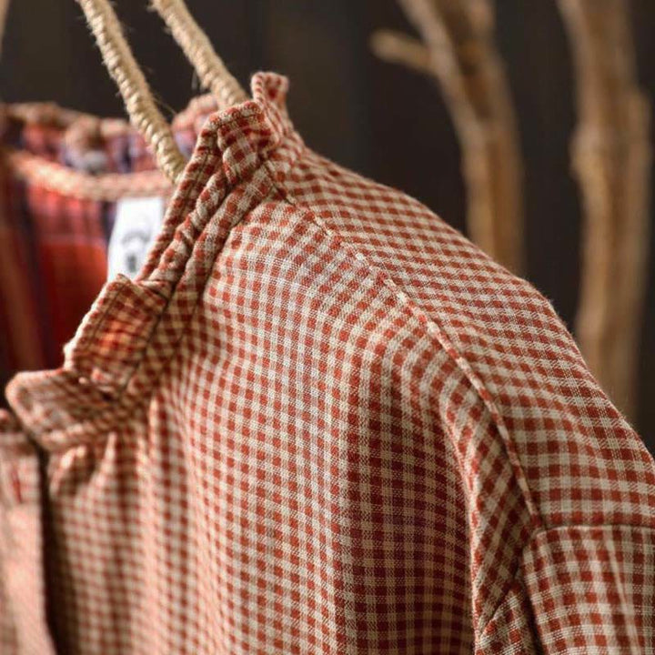 Camicia da donna in cotone a maniche lunghe con colletto a volant e bottoni a quadri piccoli Buddha Stones Fall - image 6