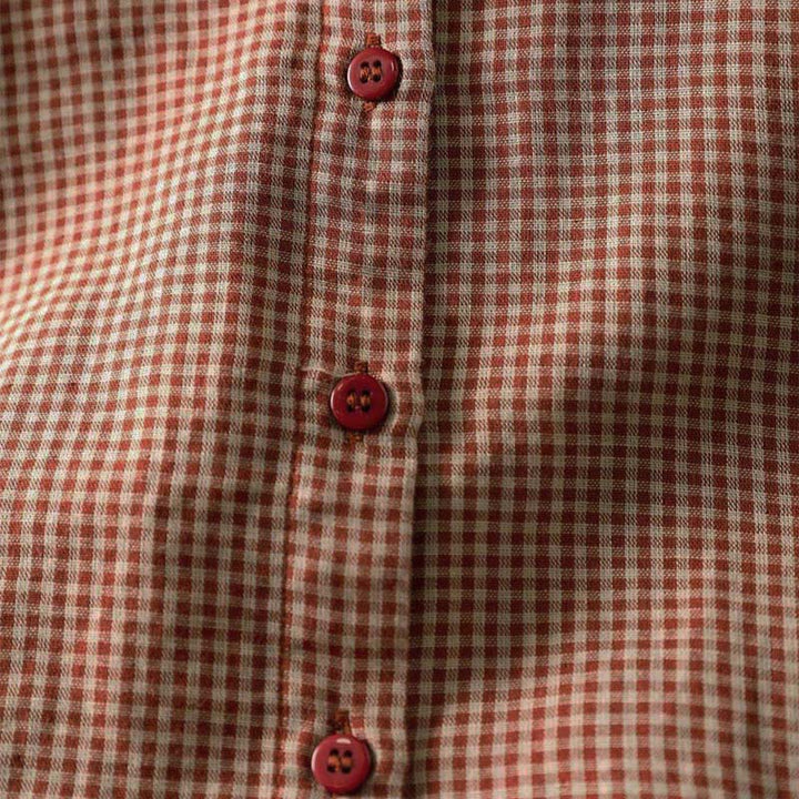 Camicia da donna in cotone a maniche lunghe con colletto a volant e bottoni a quadri piccoli Buddha Stones Fall - image 7