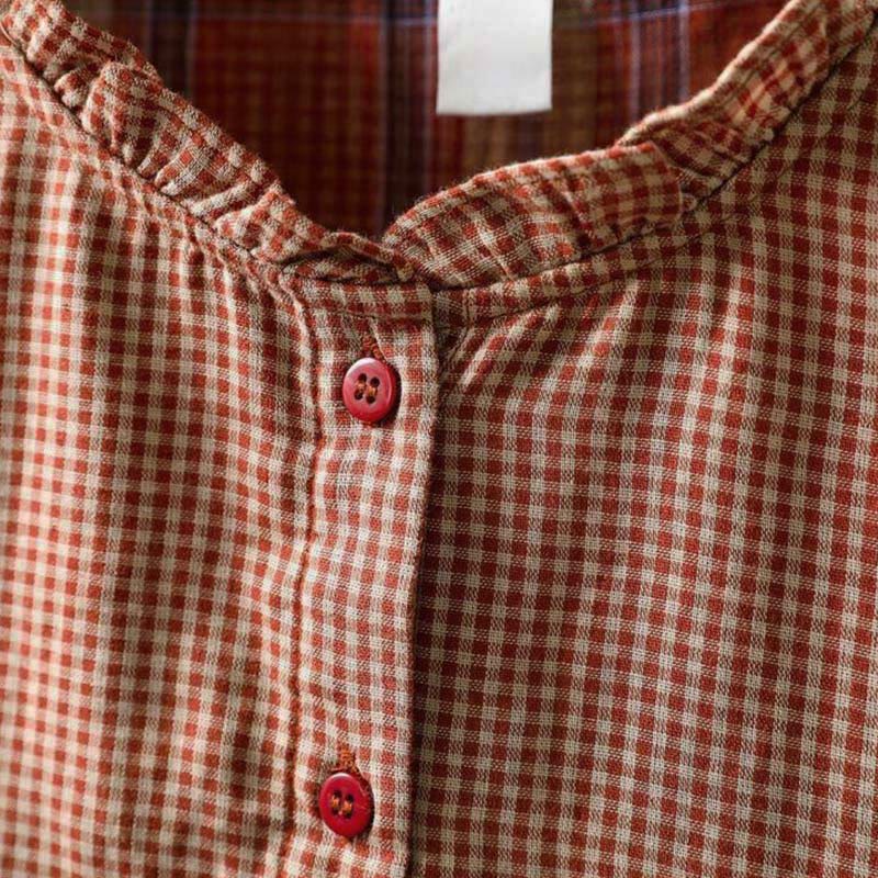 Camicia da donna in cotone a maniche lunghe con colletto a volant e bottoni a quadri piccoli Buddha Stones Fall - image 5