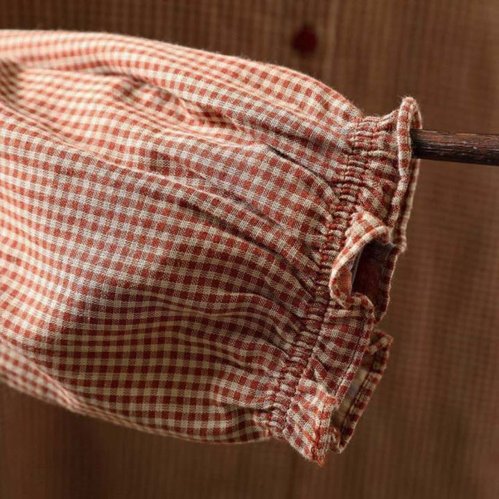 Camicia da donna in cotone a maniche lunghe con colletto a volant e bottoni a quadri piccoli Buddha Stones Fall - image 10