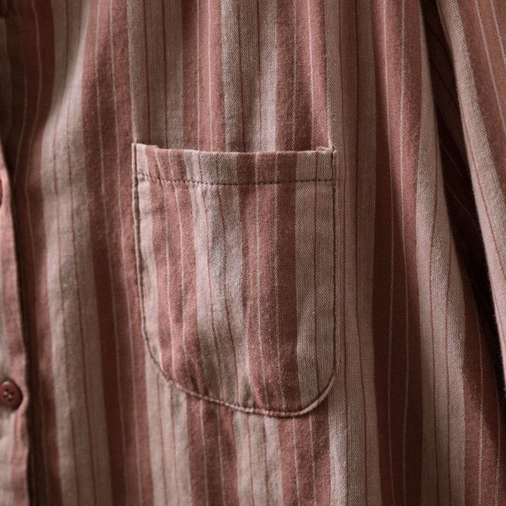 Camicia da donna in cotone a maniche lunghe con colletto rialzato e righe verticali autunnali Buddha Stones - image 16