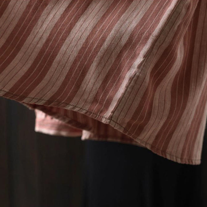 Camicia da donna in cotone a maniche lunghe con colletto rialzato e righe verticali autunnali Buddha Stones - image 23