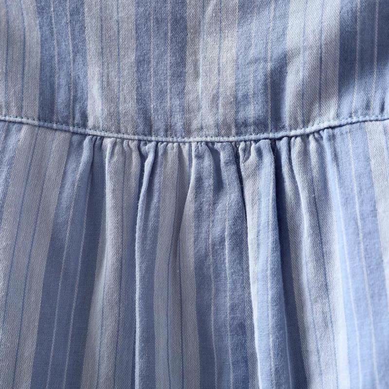 Camicia da donna in cotone a maniche lunghe con colletto rialzato e righe verticali autunnali Buddha Stones - image 5