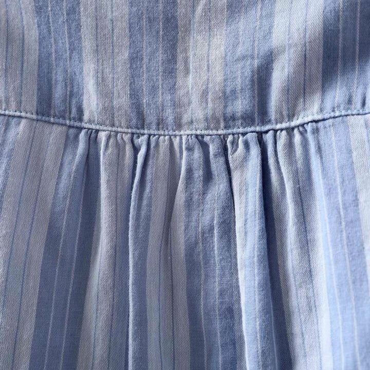 Camicia da donna in cotone a maniche lunghe con colletto rialzato e righe verticali autunnali Buddha Stones - image 5