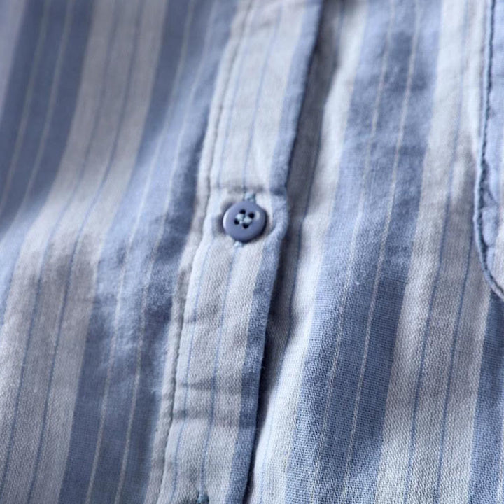 Camicia da donna in cotone a maniche lunghe con colletto rialzato e righe verticali autunnali Buddha Stones - image 7