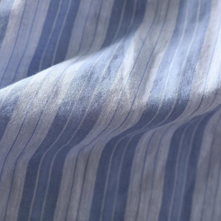 Camicia da donna in cotone a maniche lunghe con colletto rialzato e righe verticali autunnali Buddha Stones - image 11