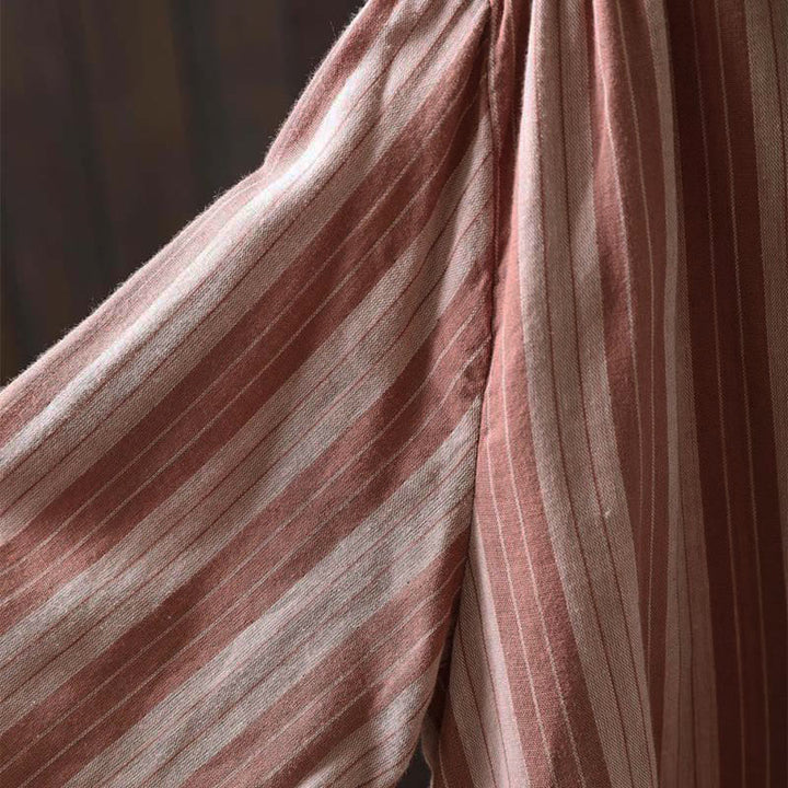 Camicia da donna in cotone a maniche lunghe con colletto rialzato e righe verticali autunnali Buddha Stones - image 24