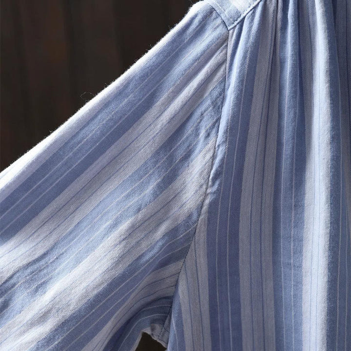 Camicia da donna in cotone a maniche lunghe con colletto rialzato e righe verticali autunnali Buddha Stones - image 10