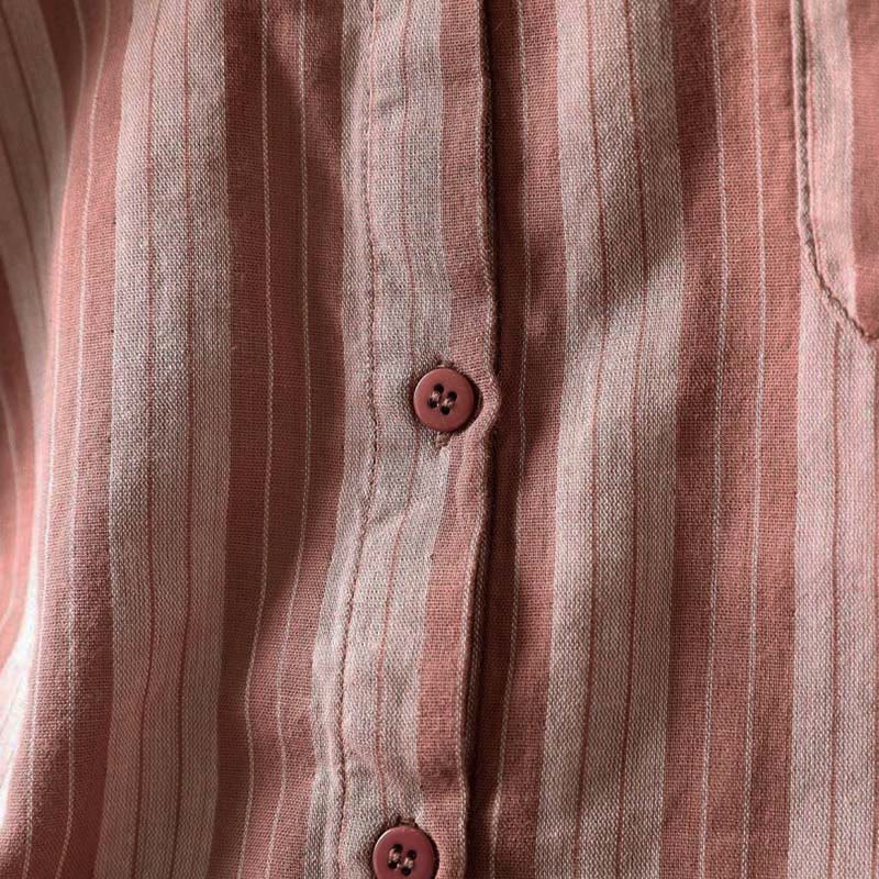 Camicia da donna in cotone a maniche lunghe con colletto rialzato e righe verticali autunnali Buddha Stones - image 20