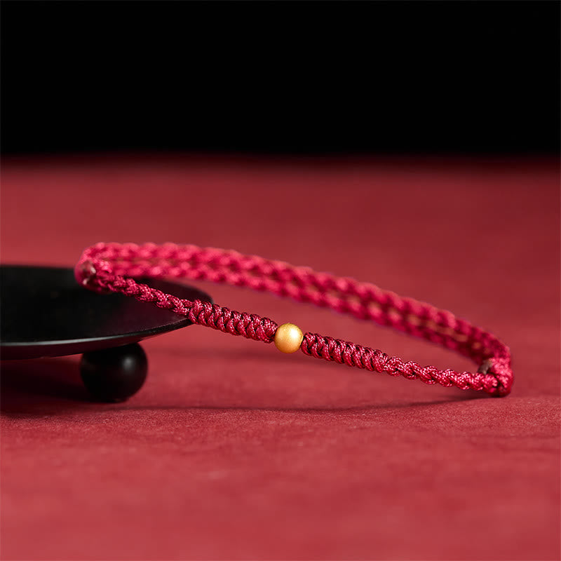 Braccialetto alla caviglia in corda rossa intrecciata con perlina singola in argento sterling 925 placcato oro Buddha Stones - image 5