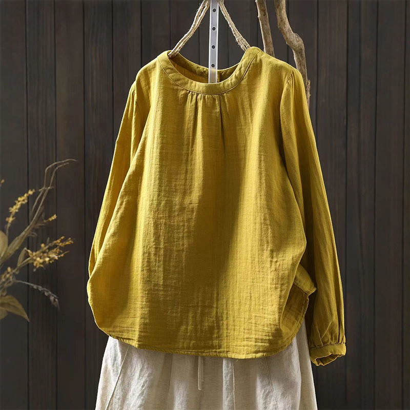 Camicia da donna in cotone a maniche lunghe con scollo rotondo e bottoni sul retro, motivo Buddha Stones Fall - Giallo - US6, UK/AU10, EU38 (L) - image 9