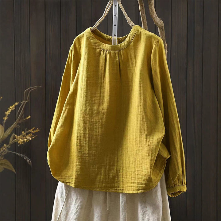 Camicia da donna in cotone a maniche lunghe con scollo rotondo e bottoni sul retro, motivo Buddha Stones Fall - Giallo - US6, UK/AU10, EU38 (L) - image 9
