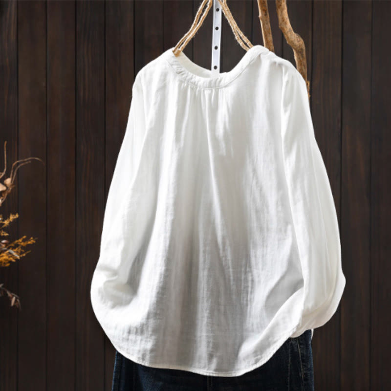 Camicia da donna in cotone a maniche lunghe con scollo rotondo e bottoni sul retro, motivo Buddha Stones Fall - Bianco - US6, UK/AU10, EU38 (L) - image 13