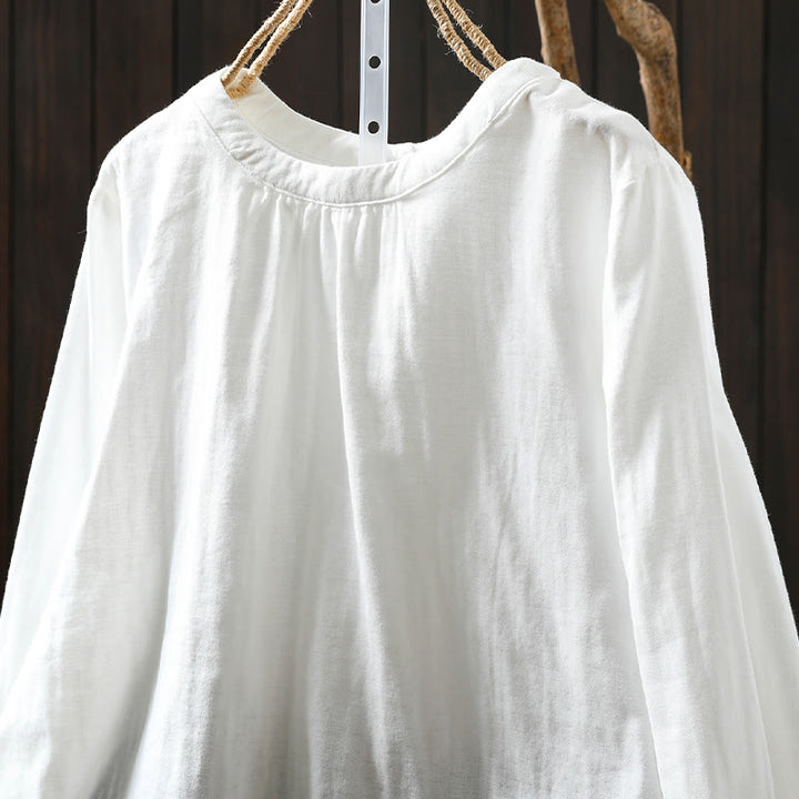 Camicia da donna in cotone a maniche lunghe con scollo rotondo e bottoni sul retro, motivo Buddha Stones Fall - image 14