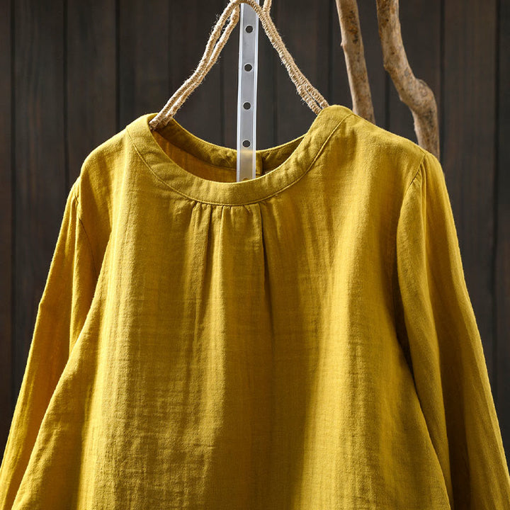 Camicia da donna in cotone a maniche lunghe con scollo rotondo e bottoni sul retro, motivo Buddha Stones Fall - image 10