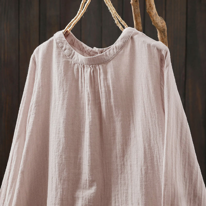 Camicia da donna in cotone a maniche lunghe con scollo rotondo e bottoni sul retro, motivo Buddha Stones Fall - image 3