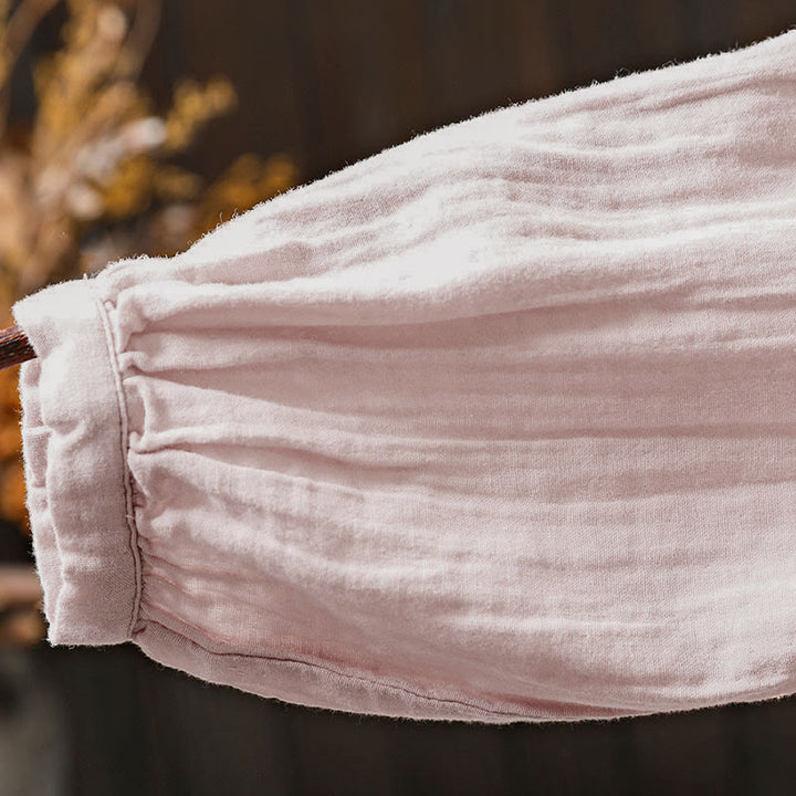 Camicia da donna in cotone a maniche lunghe con scollo rotondo e bottoni sul retro, motivo Buddha Stones Fall - image 7