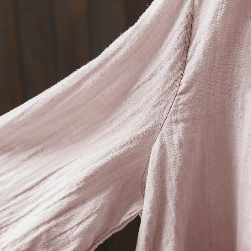 Camicia da donna in cotone a maniche lunghe con scollo rotondo e bottoni sul retro, motivo Buddha Stones Fall - image 6