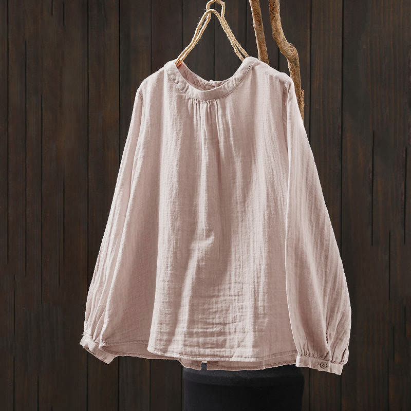 Camicia da donna in cotone a maniche lunghe con scollo rotondo e bottoni sul retro, motivo Buddha Stones Fall - image 2