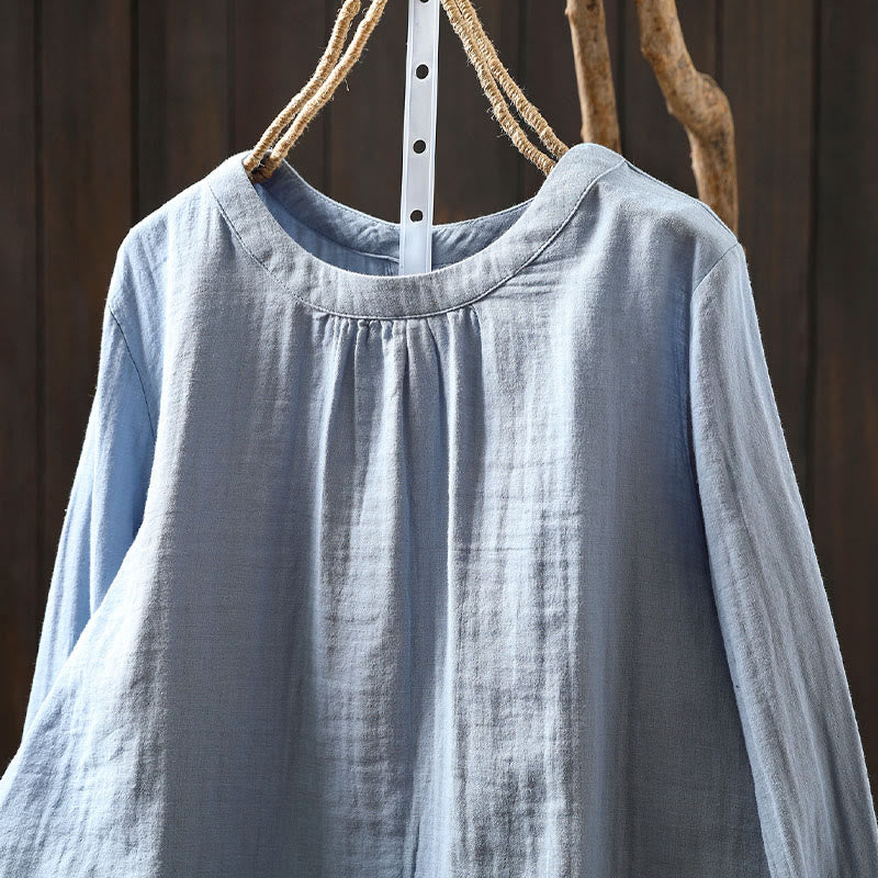 Camicia da donna in cotone a maniche lunghe con scollo rotondo e bottoni sul retro, motivo Buddha Stones Fall - image 12