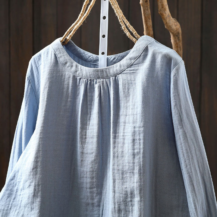 Camicia da donna in cotone a maniche lunghe con scollo rotondo e bottoni sul retro, motivo Buddha Stones Fall - image 12