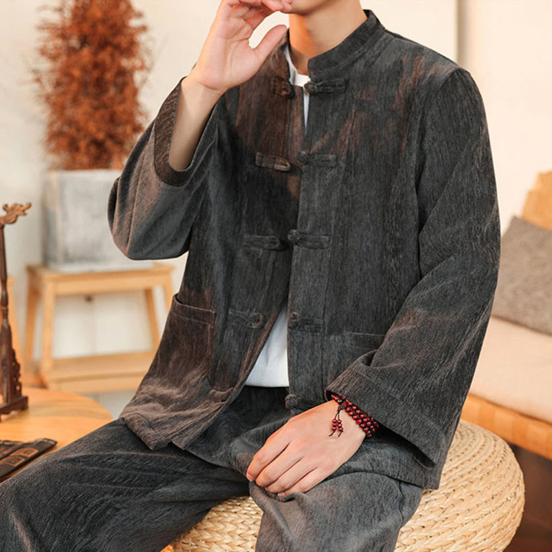 Set di 2 giacche e pantaloni invernali spessi da uomo in velluto a coste di cotone con bottoni a rana, con tasche e maniche lunghe , Buddha Stones - image 16