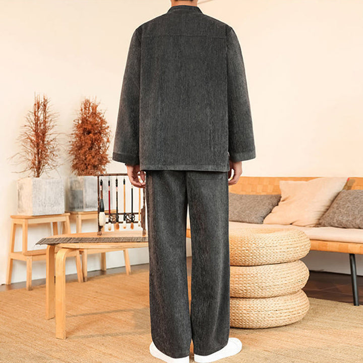 Set di 2 giacche e pantaloni invernali spessi da uomo in velluto a coste di cotone con bottoni a rana, con tasche e maniche lunghe , Buddha Stones - image 12