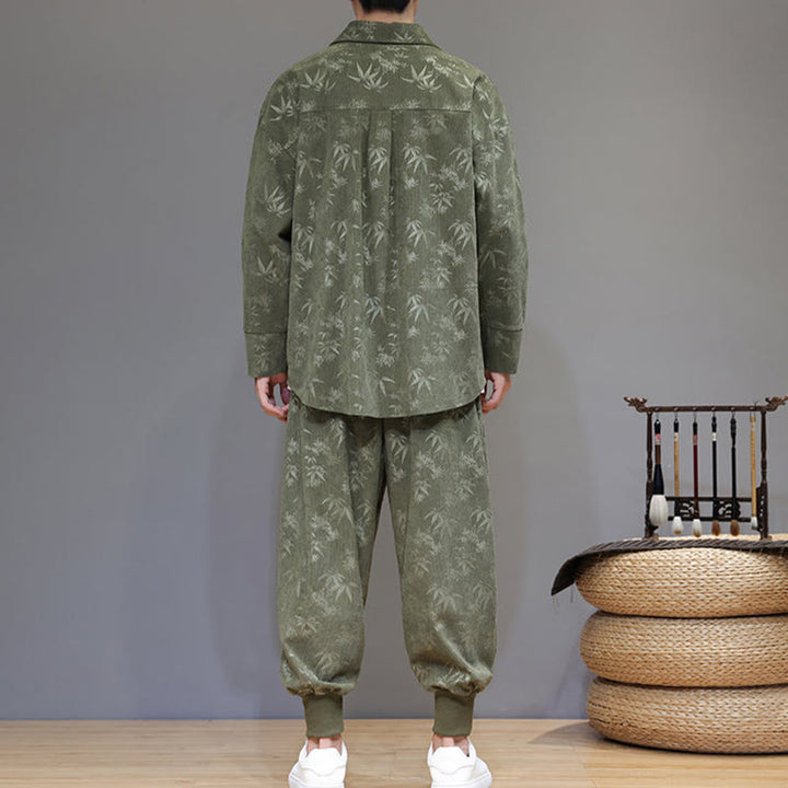 Set di 2 giacche e pantaloni a maniche lunghe in velluto a coste di cotone con bottoni a rana, da uomo, invernali, spessi, in bambù, con tasche, Buddha Stones - image 3