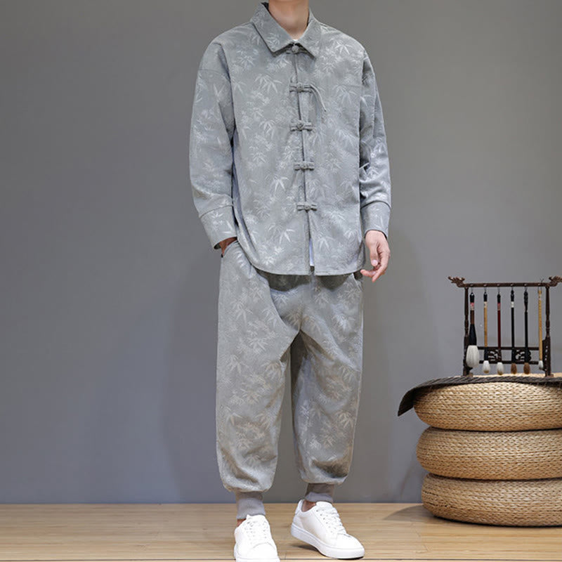 Set di 2 giacche e pantaloni a maniche lunghe in velluto a coste di cotone con bottoni a rana, da uomo, invernali, spessi, in bambù, con tasche, Buddha Stones - image 13