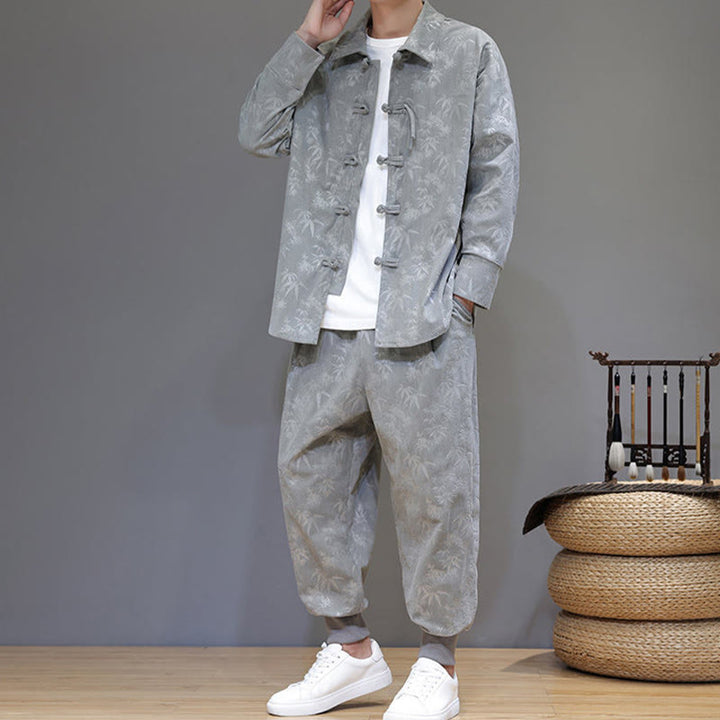 Set di 2 giacche e pantaloni a maniche lunghe in velluto a coste di cotone con bottoni a rana, da uomo, invernali, spessi, in bambù, con tasche, Buddha Stones - image 17