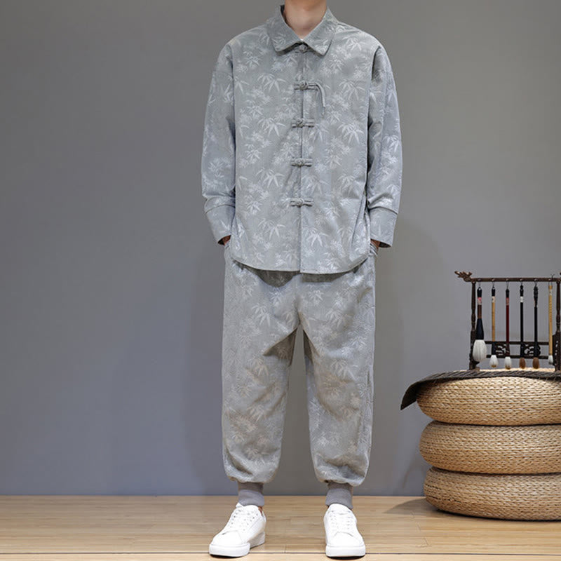 Set di 2 giacche e pantaloni a maniche lunghe in velluto a coste di cotone con bottoni a rana, da uomo, invernali, spessi, in bambù, con tasche, Buddha Stones - image 16