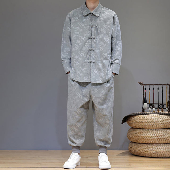 Set di 2 giacche e pantaloni a maniche lunghe in velluto a coste di cotone con bottoni a rana, da uomo, invernali, spessi, in bambù, con tasche, Buddha Stones - image 16