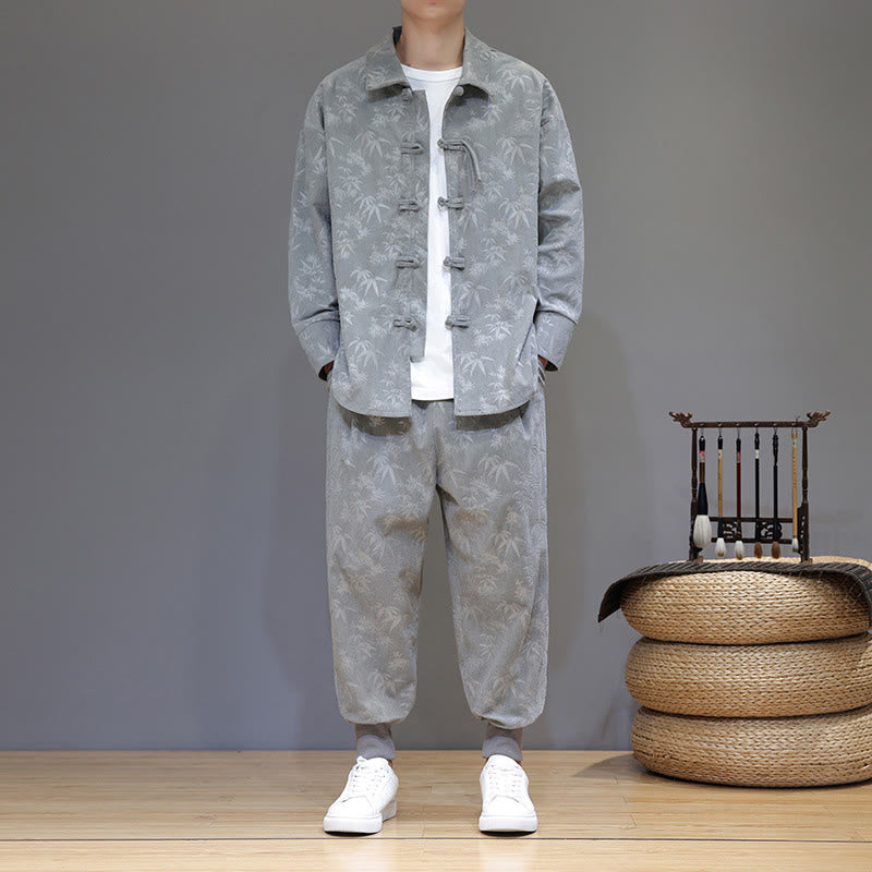 Set di 2 giacche e pantaloni a maniche lunghe in velluto a coste di cotone con bottoni a rana, da uomo, invernali, spessi, in bambù, con tasche, Buddha Stones - image 12