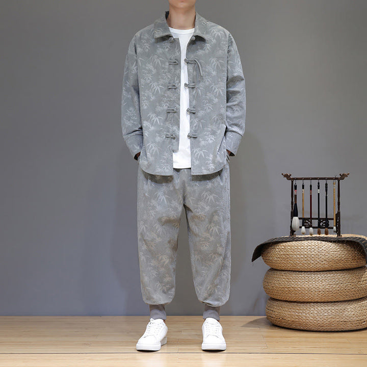 Set di 2 giacche e pantaloni a maniche lunghe in velluto a coste di cotone con bottoni a rana, da uomo, invernali, spessi, in bambù, con tasche, Buddha Stones - image 12