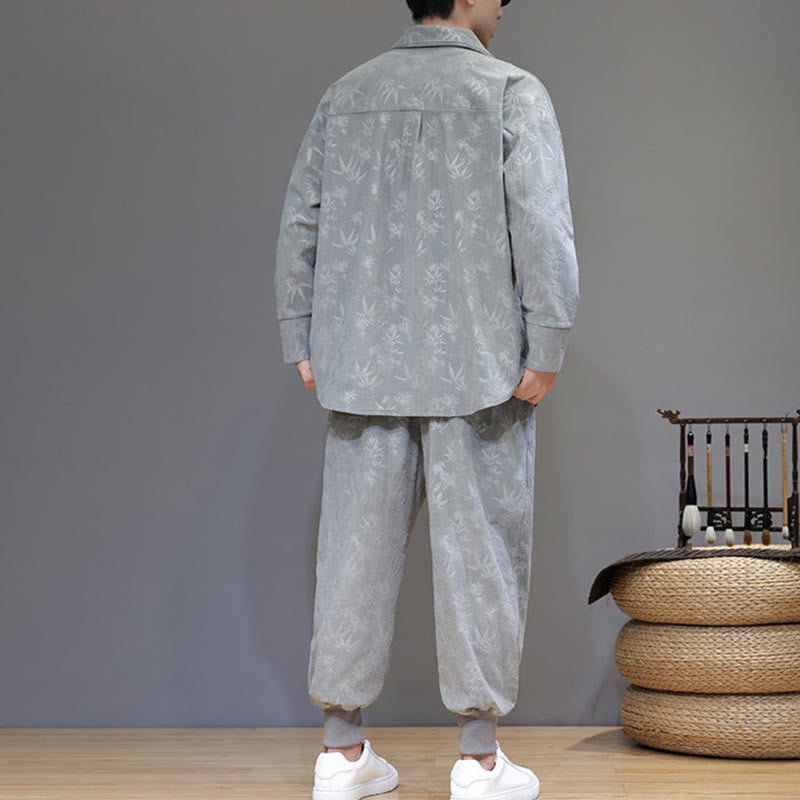 Set di 2 giacche e pantaloni a maniche lunghe in velluto a coste di cotone con bottoni a rana, da uomo, invernali, spessi, in bambù, con tasche, Buddha Stones - image 11