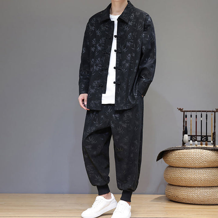 Set di 2 giacche e pantaloni a maniche lunghe in velluto a coste di cotone con bottoni a rana, da uomo, invernali, spessi, in bambù, con tasche, Buddha Stones - image 26