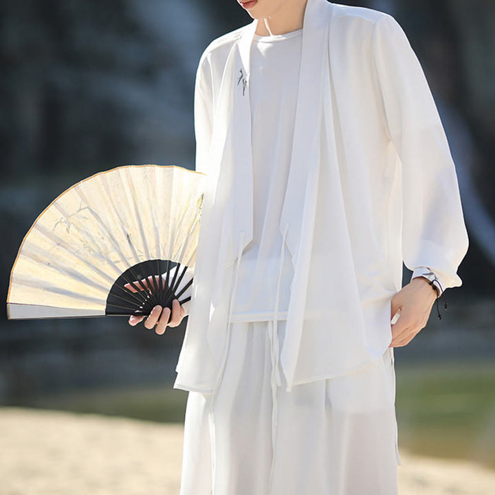 Set di 2 pezzi Buddha Stones, kimono in cotone con lacci e ricamo in bambù, pantaloni alla caviglia con tasche, set di stoffa per meditazione da uomo - image 13