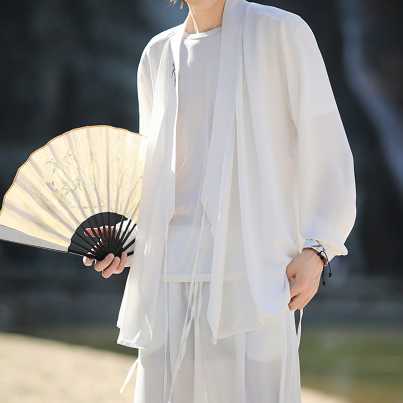 Set di 2 pezzi Buddha Stones, kimono in cotone con lacci e ricamo in bambù, pantaloni alla caviglia con tasche, set di stoffa per meditazione da uomo - image 12