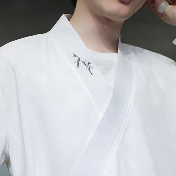 Set di 2 pezzi Buddha Stones, kimono in cotone con lacci e ricamo in bambù, pantaloni alla caviglia con tasche, set di stoffa per meditazione da uomo - image 15