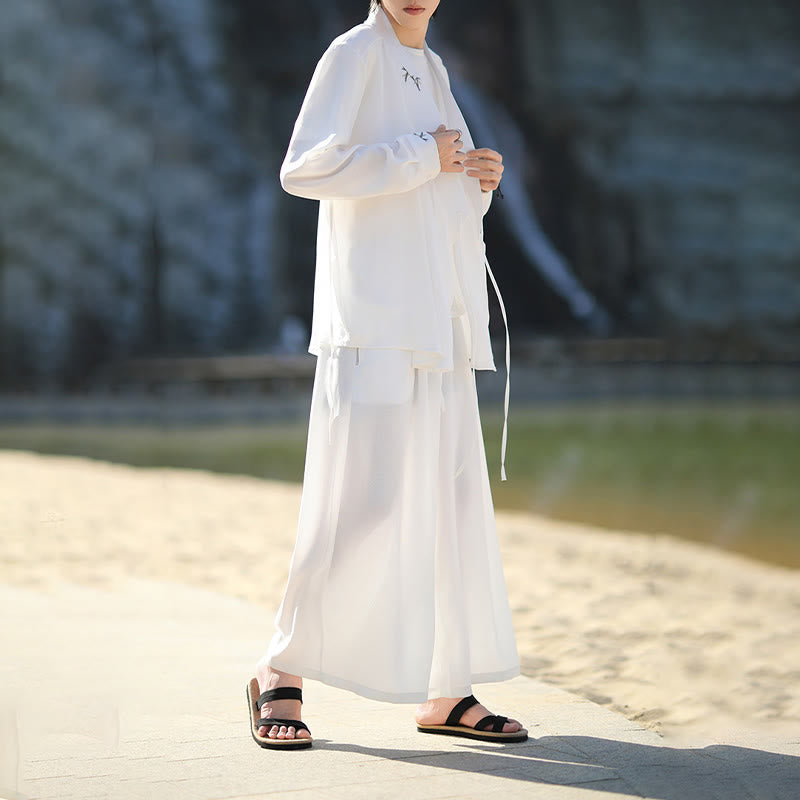 Set di 2 pezzi Buddha Stones, kimono in cotone con lacci e ricamo in bambù, pantaloni alla caviglia con tasche, set di stoffa per meditazione da uomo - image 9