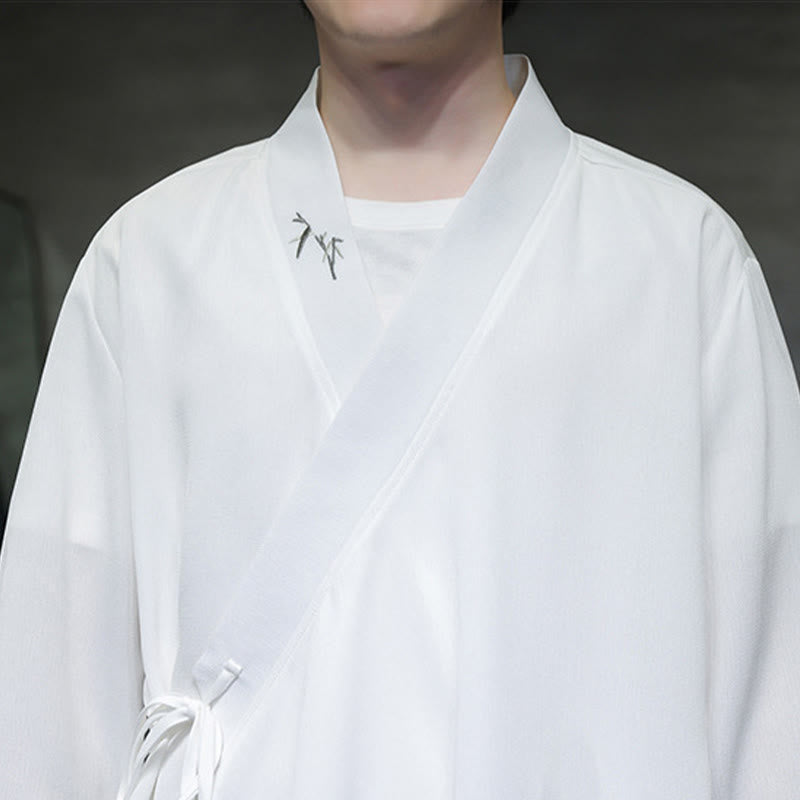 Set di 2 pezzi Buddha Stones, kimono in cotone con lacci e ricamo in bambù, pantaloni alla caviglia con tasche, set di stoffa per meditazione da uomo - image 16