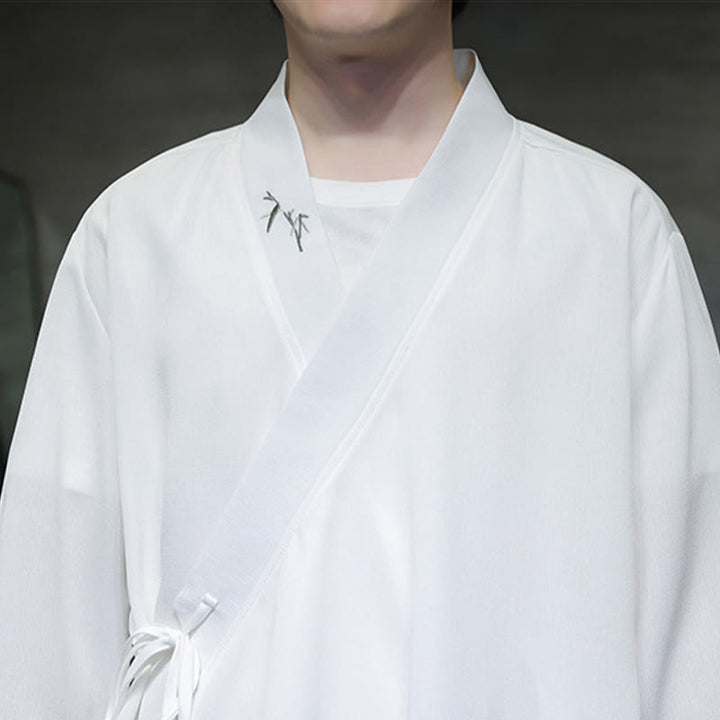 Set di 2 pezzi Buddha Stones, kimono in cotone con lacci e ricamo in bambù, pantaloni alla caviglia con tasche, set di stoffa per meditazione da uomo - image 16